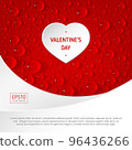 Valentine's day banner with heart and water drops on red background. 96436266