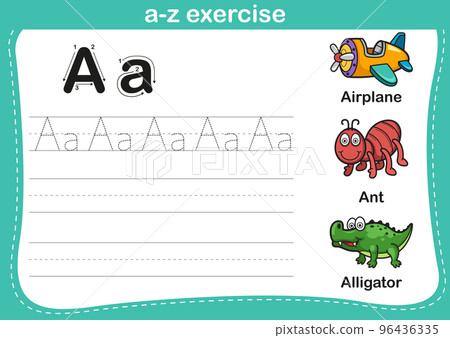 Alphabet a-z exercise with cartoon vocabulary illustration, vector 96436335