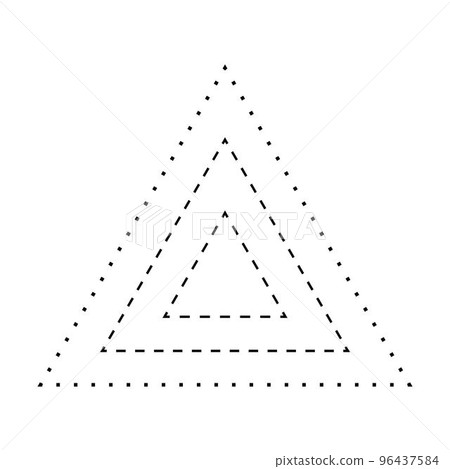 Tracing triangle shape broken line element for preschool, kindergarten and Montessori kids prewriting, drawing and cutting practice activities in vector illustration 96437584
