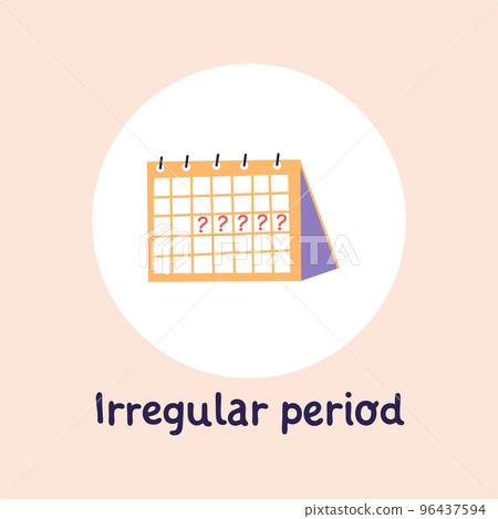 Irregular menstrual period, amenorrhoea concept, calendar with question mark. Flat vector illustration Irregular menstrual period, amenorrhoea concept, calendar with question mark. Flat vector illustration 96437594