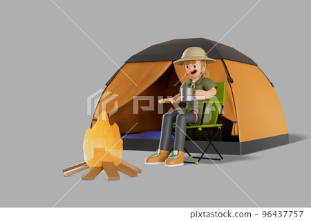 Male and female tourists go on a motorcycle trip. 3D Render illustration 96437757