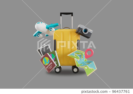 Male and female tourists go on a motorcycle trip. 3D Render illustration 96437761