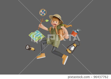 Male and female tourists go on a motorcycle trip. 3D Render illustration 96437762