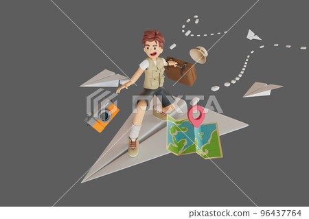 Male and female tourists go on a motorcycle trip. 3D Render illustration 96437764