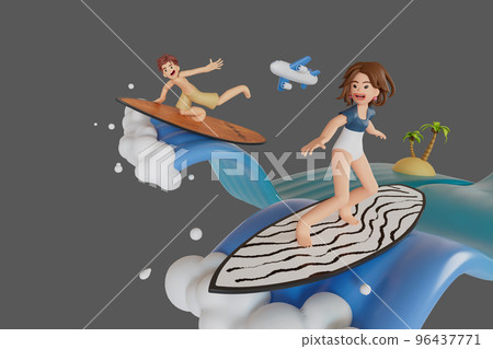 Male and female tourists go on a motorcycle trip. 3D Render illustration 96437771