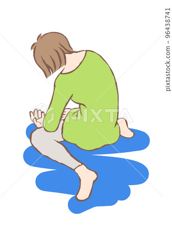 一個感到沮喪並坐下的女人的背影插圖 96438741