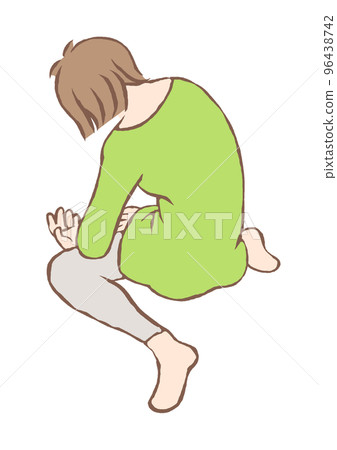 一個感到沮喪並坐下的女人的背影插圖 一個感到沮喪並坐下的女人的背影插圖 96438742