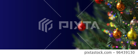 3D Rendering Realistic Christmas ball on the Christmas tree with shiny and glitter and colorful light with copy space. design element 96439130