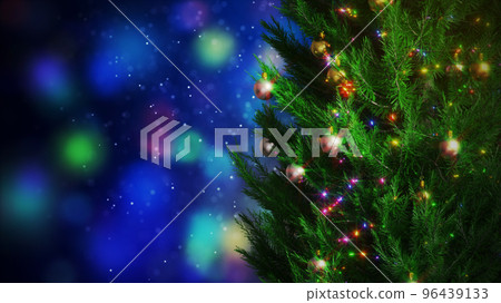 3D Rendering Realistic Christmas ball on the Christmas tree with shiny and glitter and colorful light with copy space. design element 3D Rendering Realistic Christmas ball on the Christmas tree with shiny and glitter and colorful light with copy space. design element 96439133