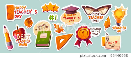Set of Teachers Day stickers, vector cartoon Set of Teachers Day stickers, vector cartoon 96440968