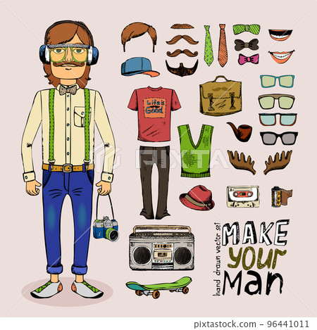 sketch male hipster set 96441011