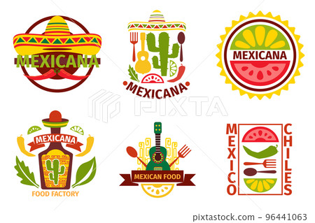 Mexican food vector logo, labels, emblems and badges set 96441063