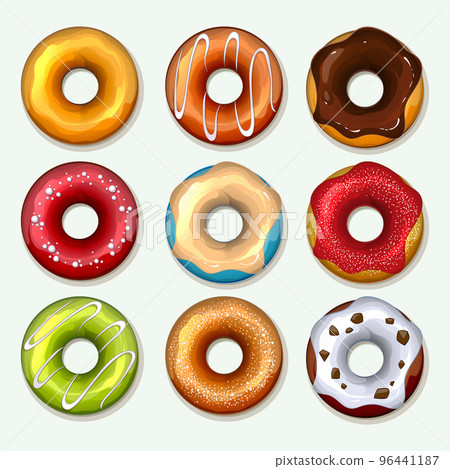 Donuts vector icons set in cartoon style 96441187