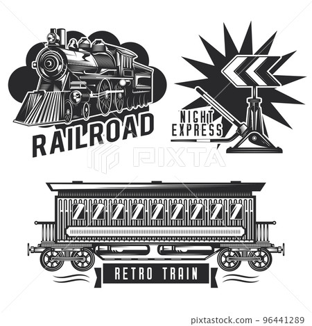Set of vintage railway emblems, labels, badges, logos. Isolated on white 96441289
