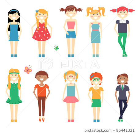 Smiling funny girls character set Smiling funny girls character set 96441321