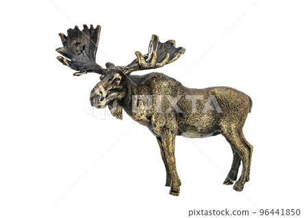 Horned elk, deer Vintage Antique grunge bronze brass figurine statue of beautiful animal, isolated on white background. Decoration Sculpture for interior. Close up Selective soft focus. Horned elk, deer Vintage Antique grunge bronze brass figurine statue of beautiful animal, isolated on white background. Decoration Sculpture for interior. Close up Selective soft focus. 96441850