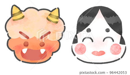 惡魔和財富之神的臉的插圖，手繪，水彩風格 96442053