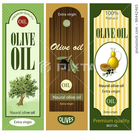 Cartoon Olive Oil Labels Set 96442465