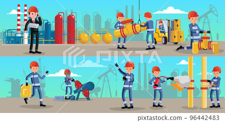Petrochemical Industry Characters Horizontal Banners 96442483