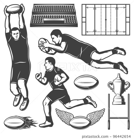 Vintage Rugby Sport Elements Set 96442654