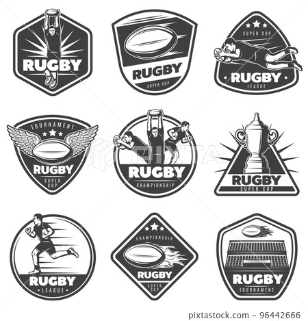 Vintage Monochrome Rugby Labels Set-插圖素材 [96442666] - PIXTA圖庫
