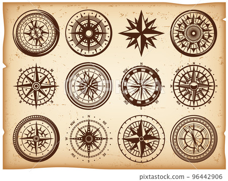 Vintage Nautical Compasses Icons Set 96442906