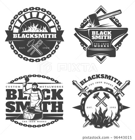 Monochrome Vintage Blacksmith Emblems Set Monochrome Vintage Blacksmith Emblems Set 96443015
