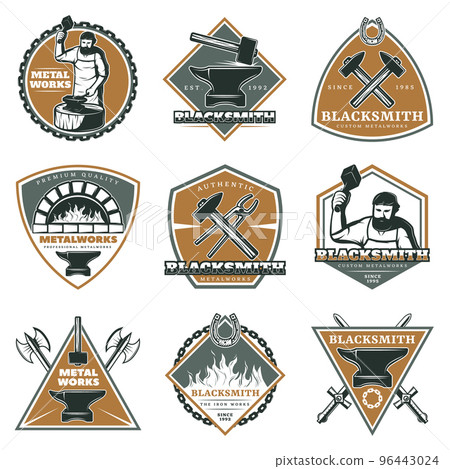 Colorful Vintage Metalworks Labels Set Colorful Vintage Metalworks Labels Set 96443024