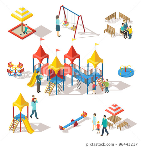 Colorful Isometric Playground Elements Set 96443217