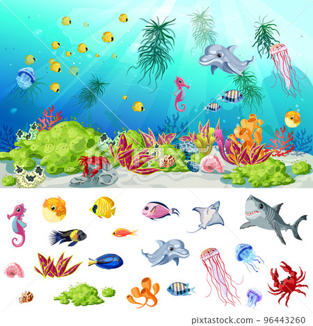 Cartoon Sea And Ocean Life Concept 96443260