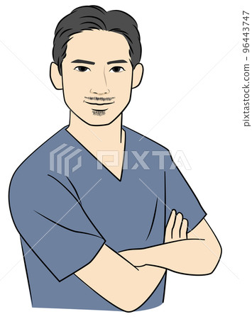 A man in surgical clothes who folds his arms A man in surgical clothes who folds his arms 96443747