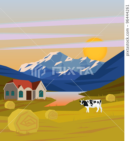 Colorful Drawing Rural Landscape Template 96444261