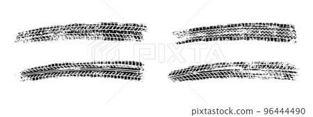 Auto tire tread grunge set. Car and motorcycle tire pattern, wheel tyre tread track. Black tyre print. Vector illustration isolated on white background 96444490