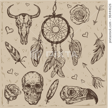 Skull Boho Tattoo Set 96444626