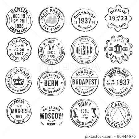 Monochromatic Isolated Postal Stamps Set Monochromatic Isolated Postal Stamps Set 96444676