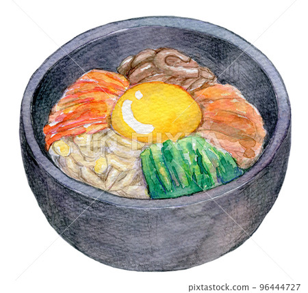 韓國料理水彩插畫石鍋拌飯 96444727