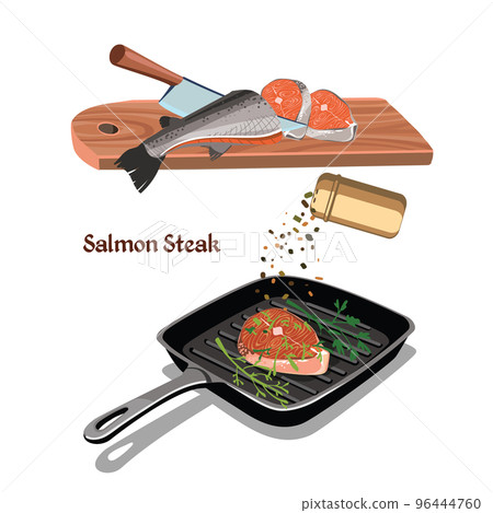 Sketch Colorful Salmon Steak Cooking Concept Sketch Colorful Salmon Steak Cooking Concept 96444760