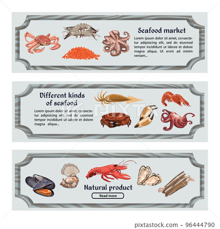 Colorful Hand Drawn Seafood Horizontal Banners 96444790