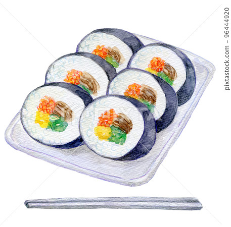 韓國食品水彩插圖紫菜包飯 韓國食品水彩插圖紫菜包飯 96444920