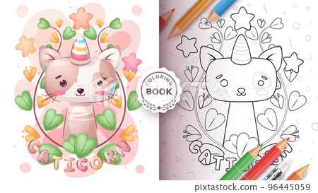 Cartoon character funny animal caticorn - coloring book 96445059