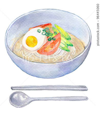 Korean cuisine watercolor illustration cold noodles 96445060