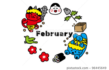 English Setsubun February illustration of cats and dogs (simple) English Setsubun February illustration of cats and dogs (simple) 96445649