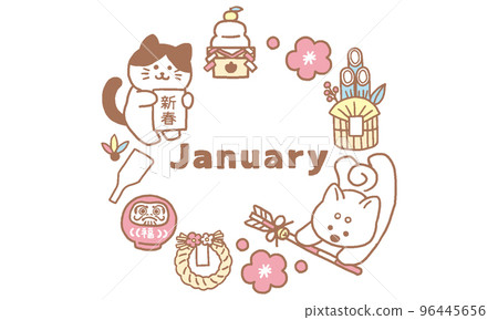 Cat and dog English New Year January illustration pastel color (simple) Cat and dog English New Year January illustration pastel color (simple) 96445656