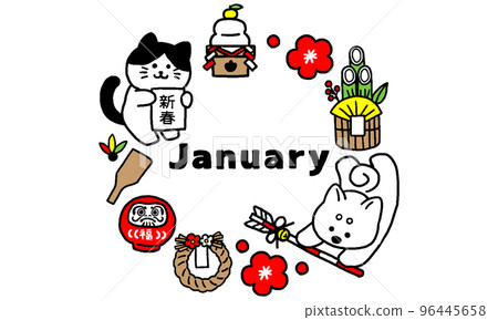 貓狗英語新年一月插畫（簡單） 96445658
