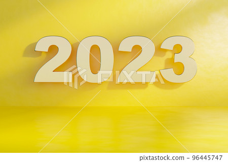 2023 gold number on clean yellow color abstract background. Happy new year concept.3d render graphic 96445747