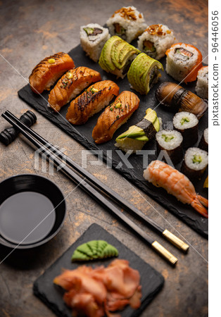 Variety of Japanese sushi 96446056