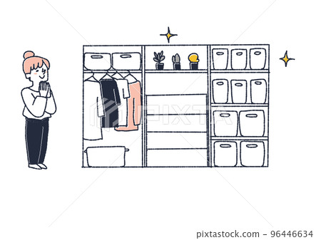 A woman who is happy to see a neat and organized closet 96446634