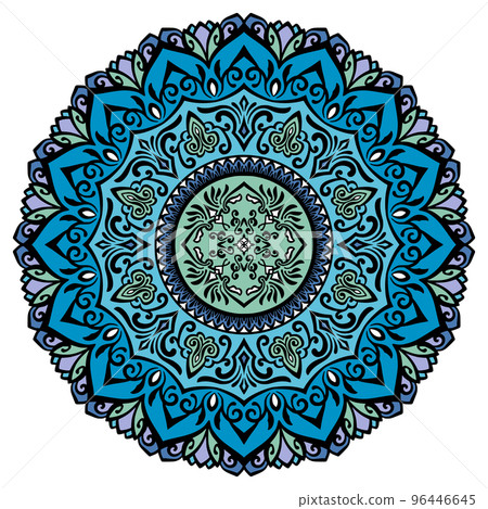 Mandala art (oriental, geometric patterns, cool colors) Mandala art (oriental, geometric patterns, cool colors) 96446645