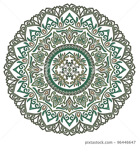 曼陀羅藝術(金屬浮雕風格、幾何圖案、書法、綠色) 曼陀羅藝術(金屬浮雕風格、幾何圖案、書法、綠色) 96446647