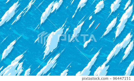 a top view of the ocean where a cargo ship is sailing 96447151